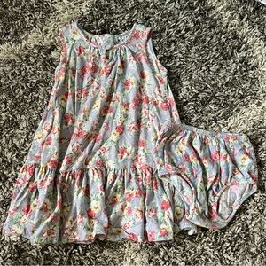 Ralph Lauren Blue Floral Matching Set Dress and Diaper Cover 18 Months